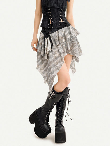 Nico Molly Patchwork Asymmetric High Waist Side Zipper Women&
