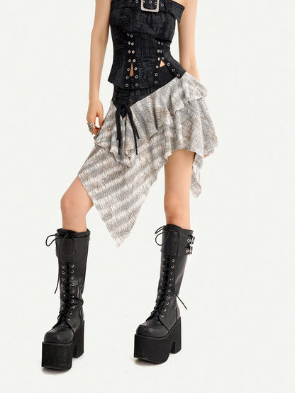 Nico Molly Patchwork Asymmetric High Waist Side Zipper Women&