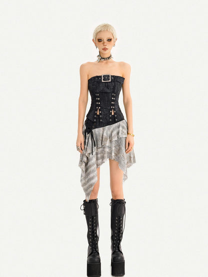 Nico Molly Patchwork Asymmetric High Waist Side Zipper Women&