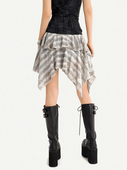 Nico Molly Patchwork Asymmetric High Waist Side Zipper Women&