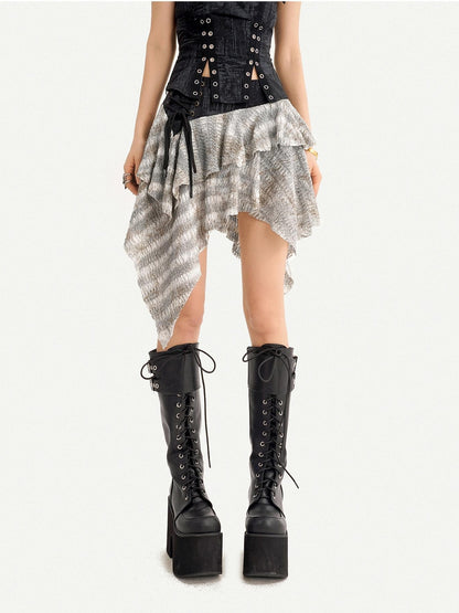 Nico Molly Patchwork Asymmetric High Waist Side Zipper Women&