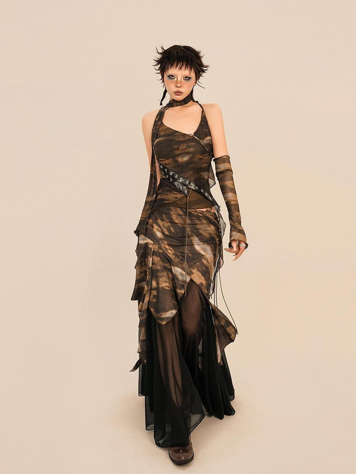 Nico Molly Patchwork Tie Dye Lace Up Asymmetrical Women&