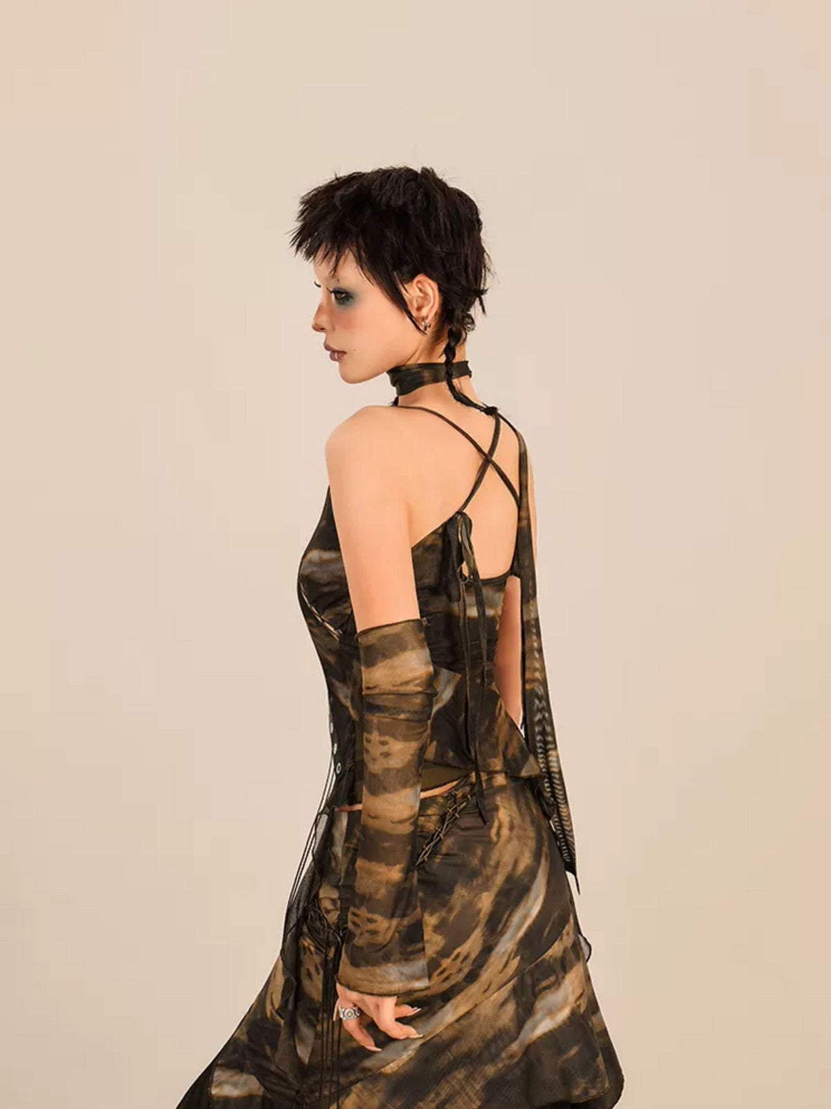 Nico Molly Patchwork Tie Dye Lace Up Asymmetrical Women&