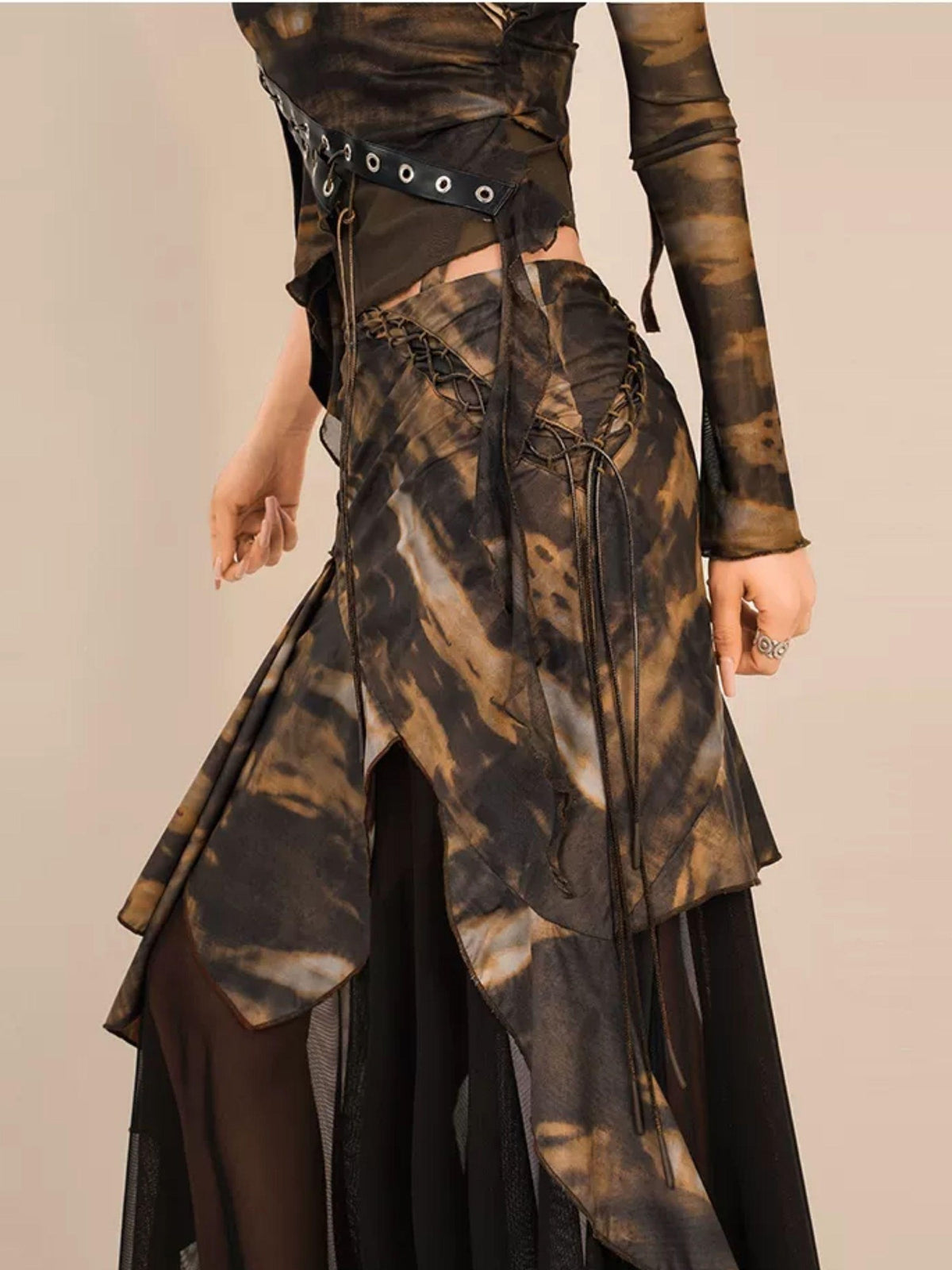 Nico Molly Patchwork Tie Dye Lace Up Asymmetrical Women&