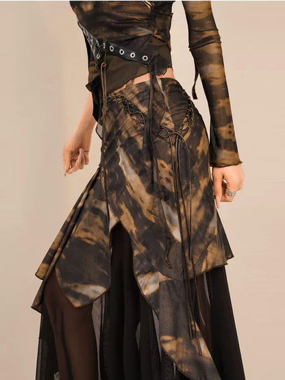 Nico Molly Patchwork Tie Dye Lace Up Asymmetrical Women&