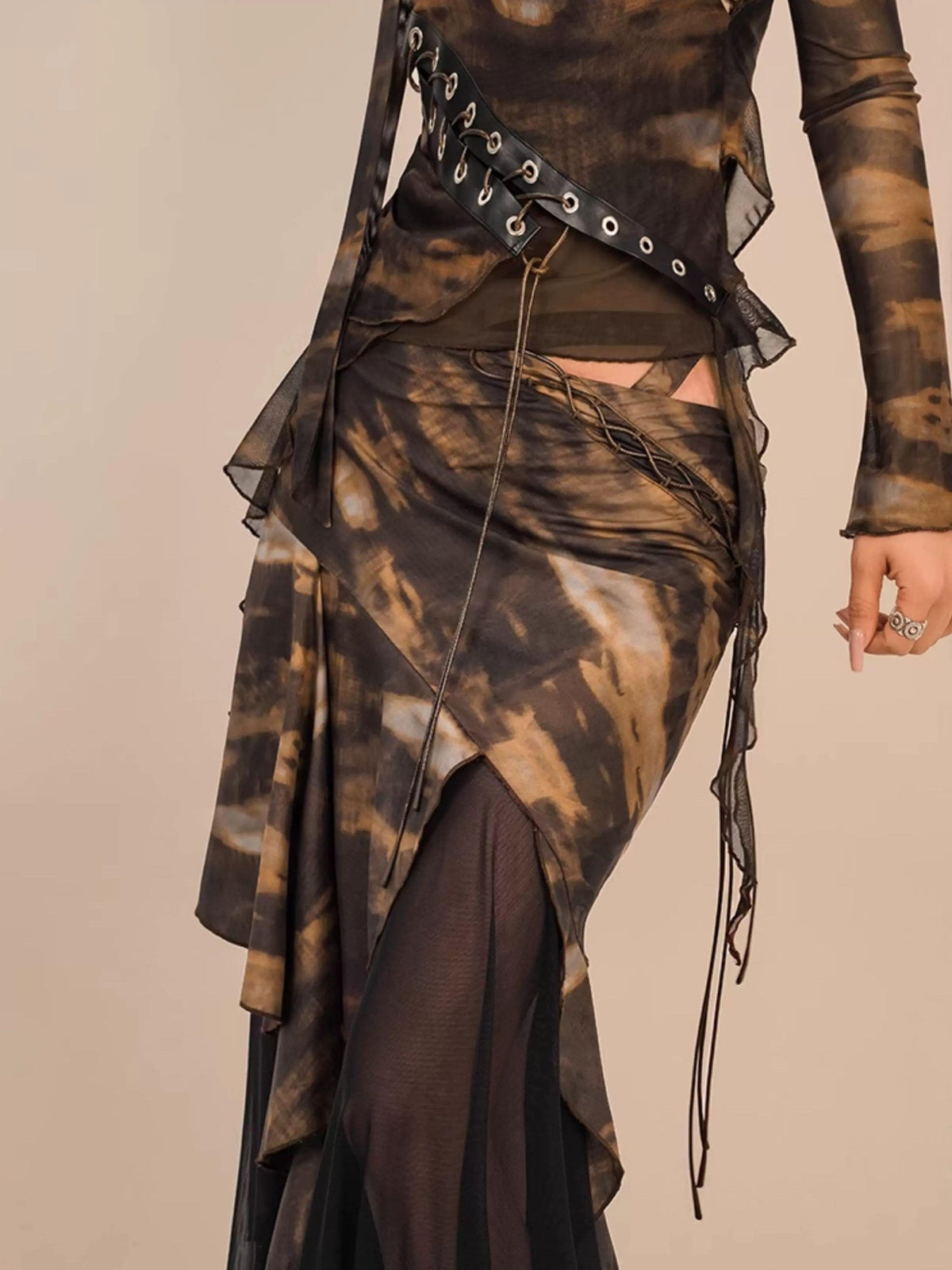 Nico Molly Patchwork Tie Dye Lace Up Asymmetrical Women&