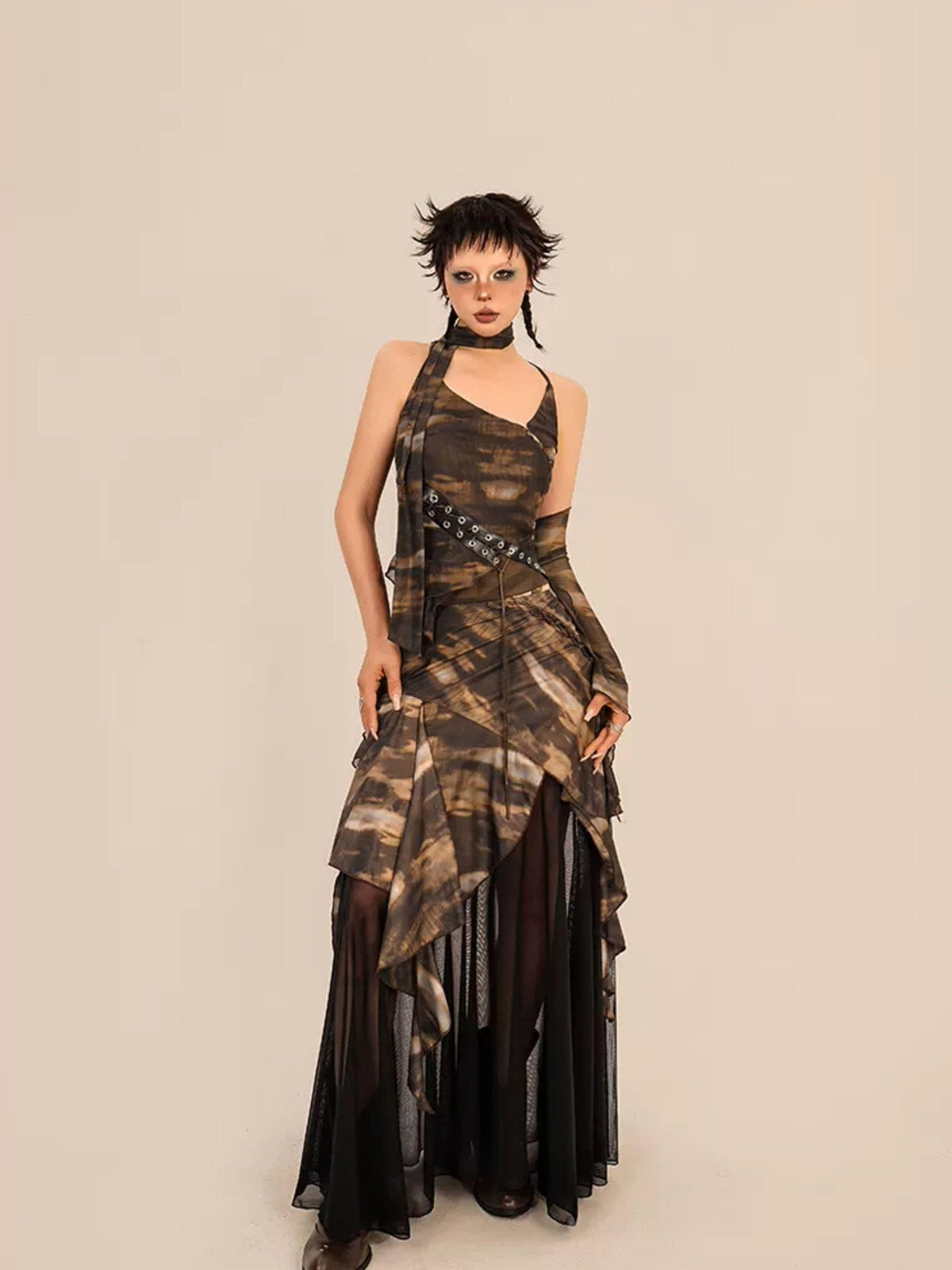 Nico Molly Patchwork Tie Dye Lace Up Asymmetrical Women&