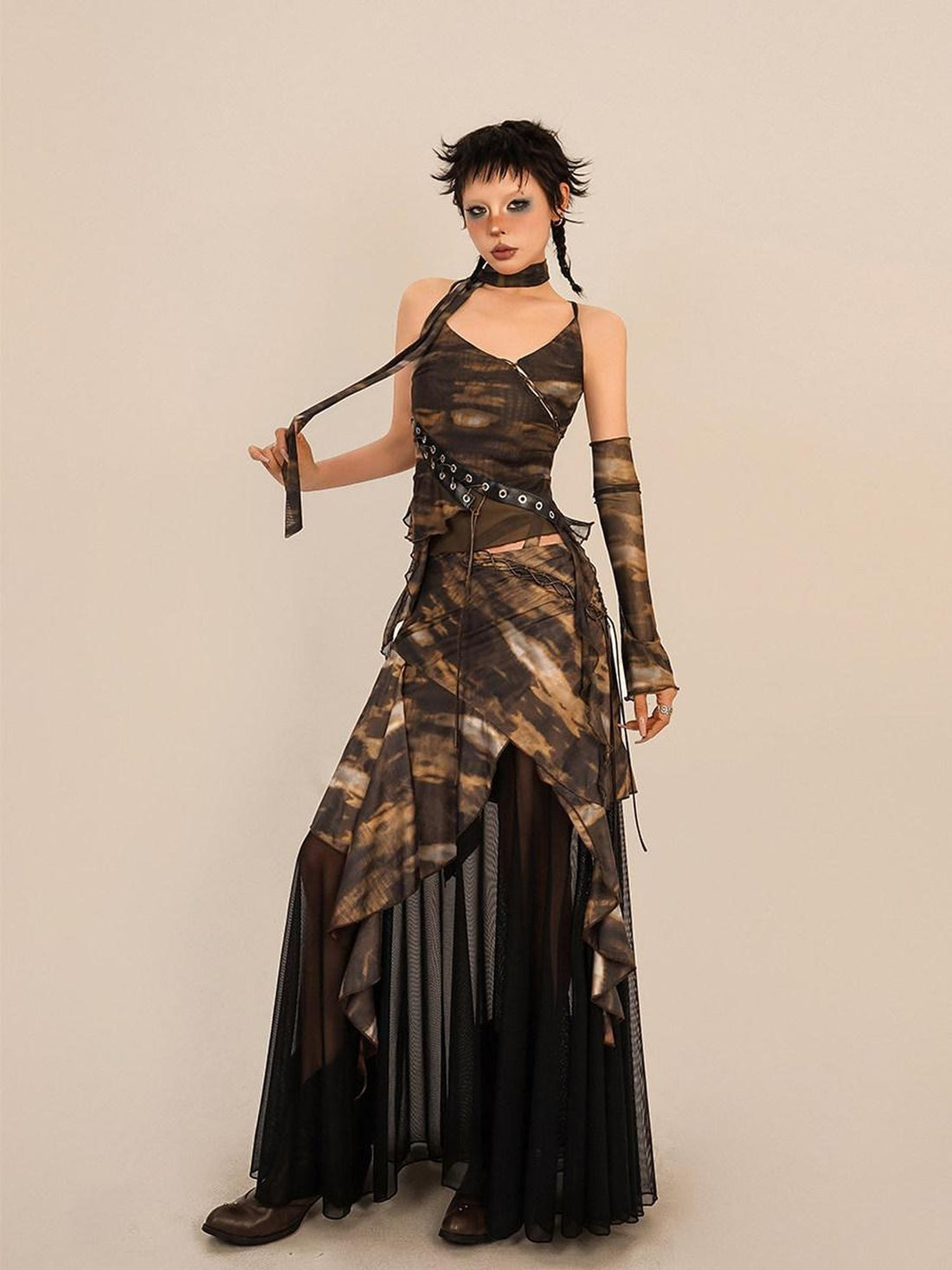 Nico Molly Patchwork Tie Dye Lace Up Asymmetrical Women&