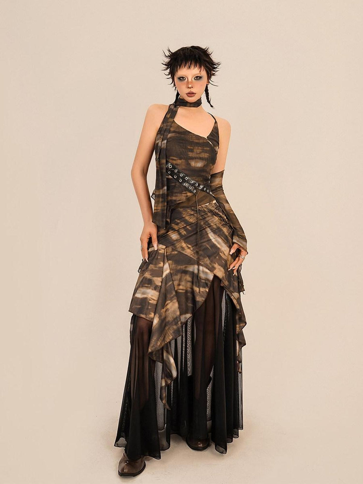Nico Molly Patchwork Tie Dye Lace Up Asymmetrical Women&