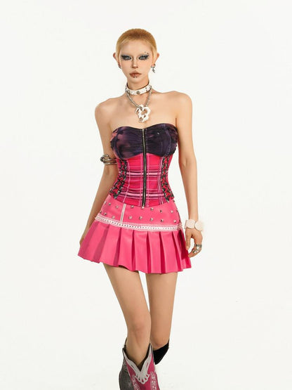 Nico Molly Pink Pleated Studded Embroidered A Line Women&