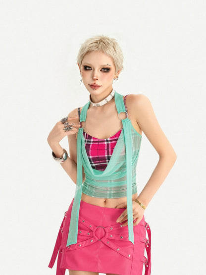 Nico Molly Plaid Faux Two Piece Slim Fit Built In Pad Slimming Women&
