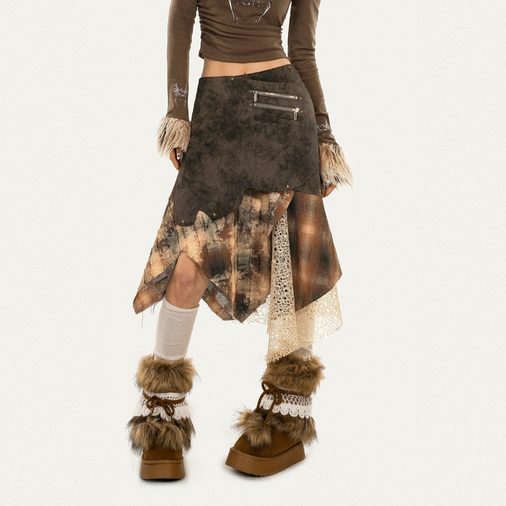 Nico_Molly_Plaid_Patchwork_Irregular_Layered_High_Waist_Women&