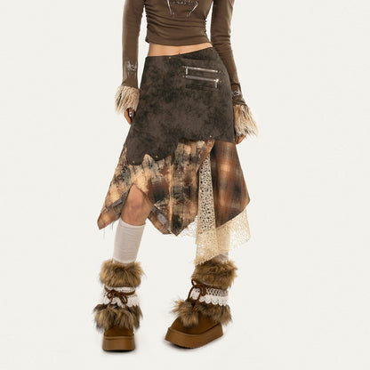 Nico_Molly_Plaid_Patchwork_Irregular_Layered_High_Waist_Women&