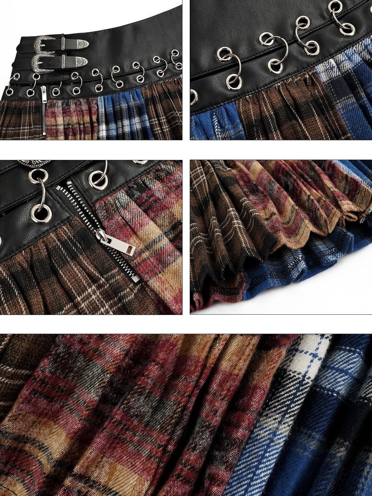 Nico Molly Plaid Pleated Lace Up Spliced High Waist Women&