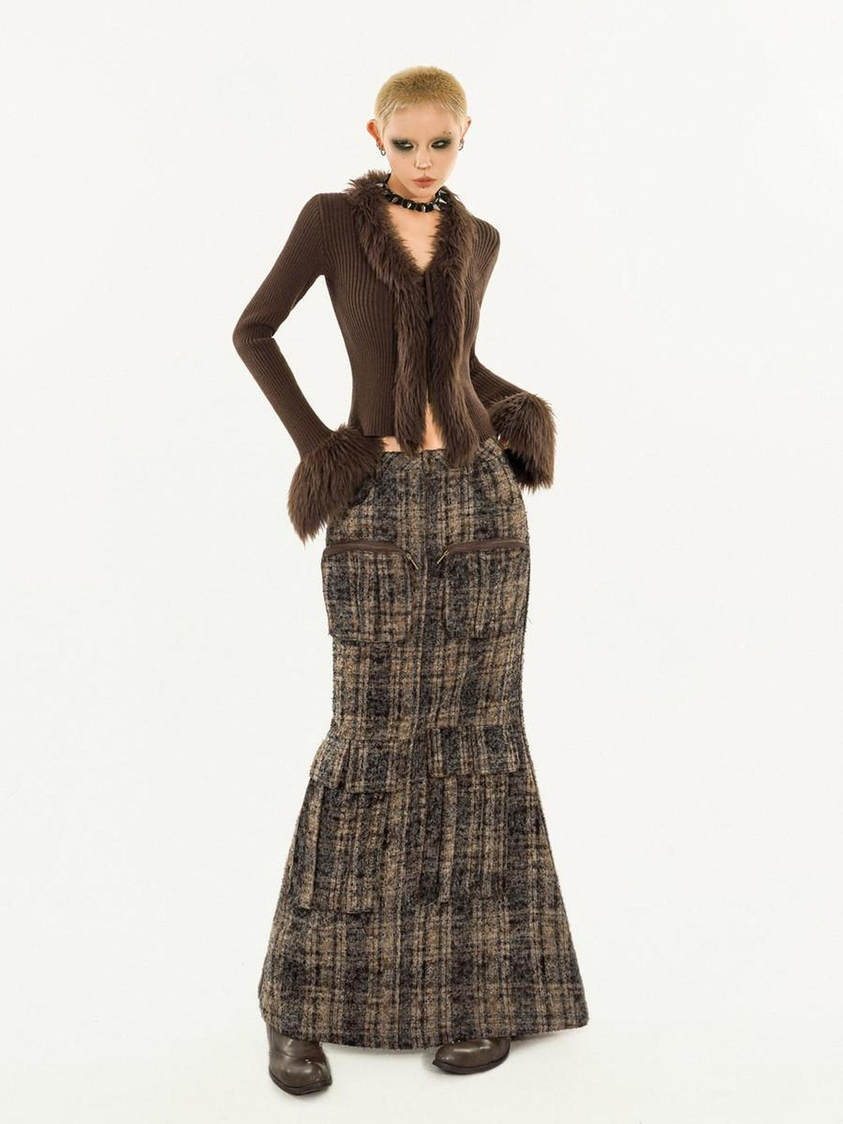 Nico Molly Plaid Vintage Workwear High Waist Street Long Women&