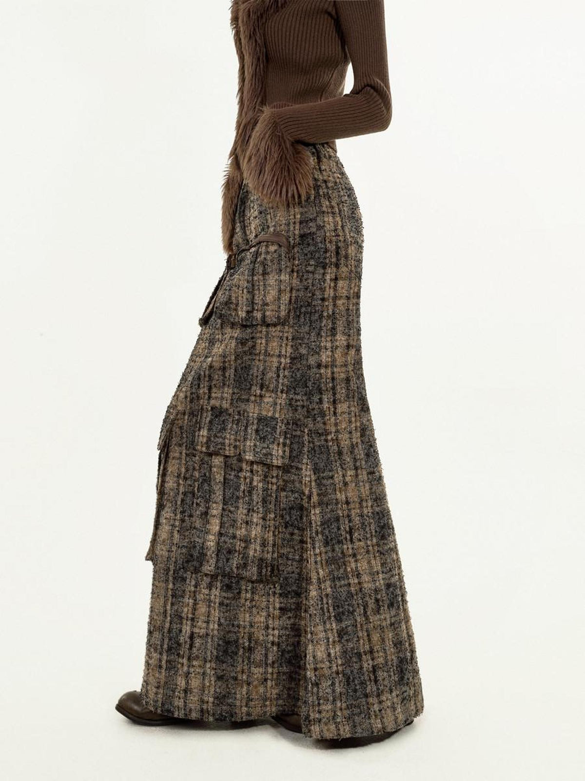 Nico Molly Plaid Vintage Workwear High Waist Street Long Women&