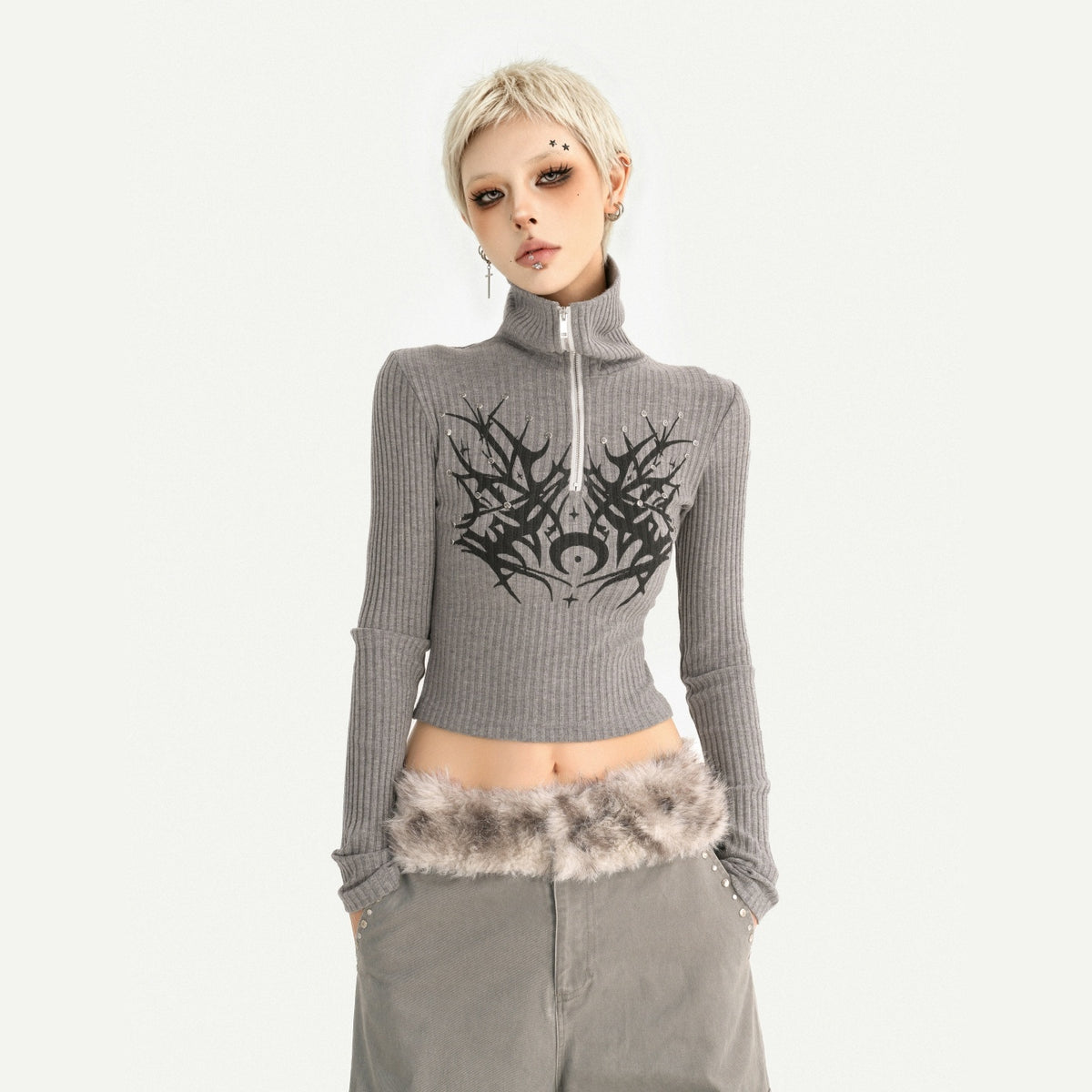 Nico_Molly_Plush_Zippered_Stand_Collar_Cropped_Sleeveless_Vest_Women&