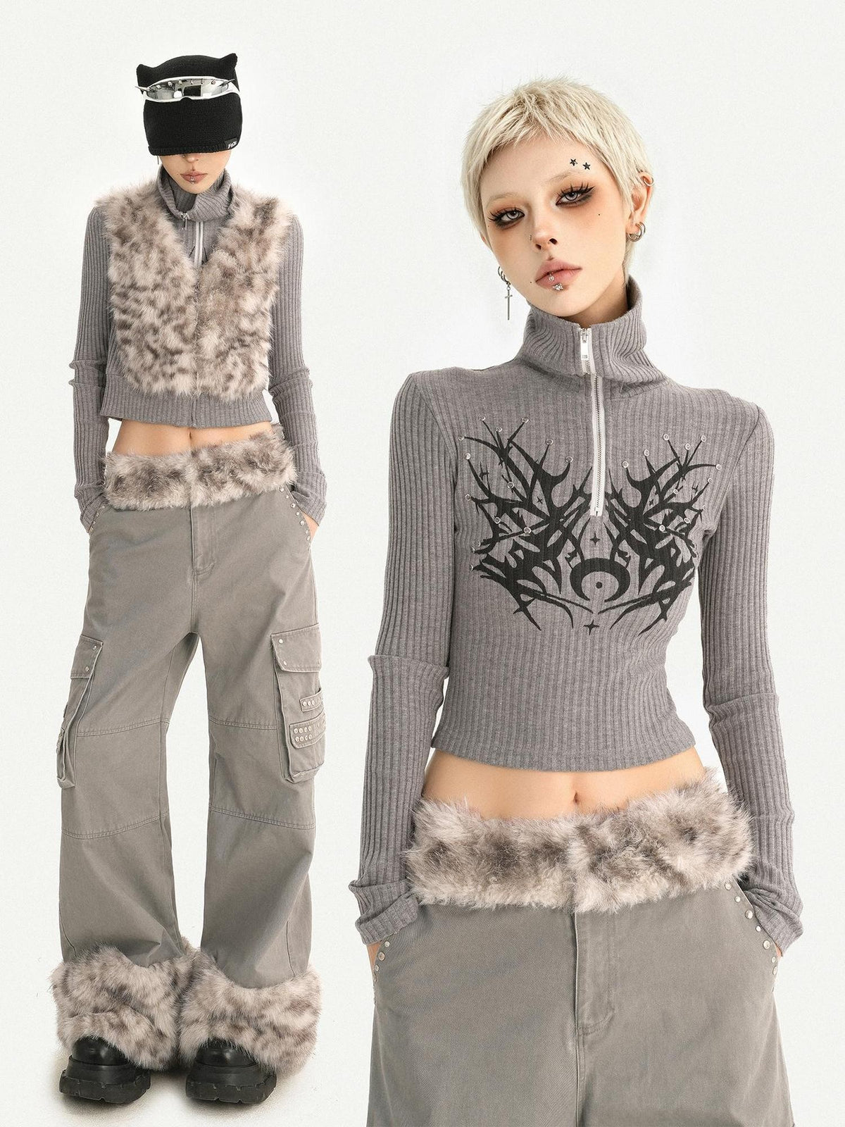 Nico Molly Plush Zippered Stand Collar Cropped Sleeveless Vest Women&