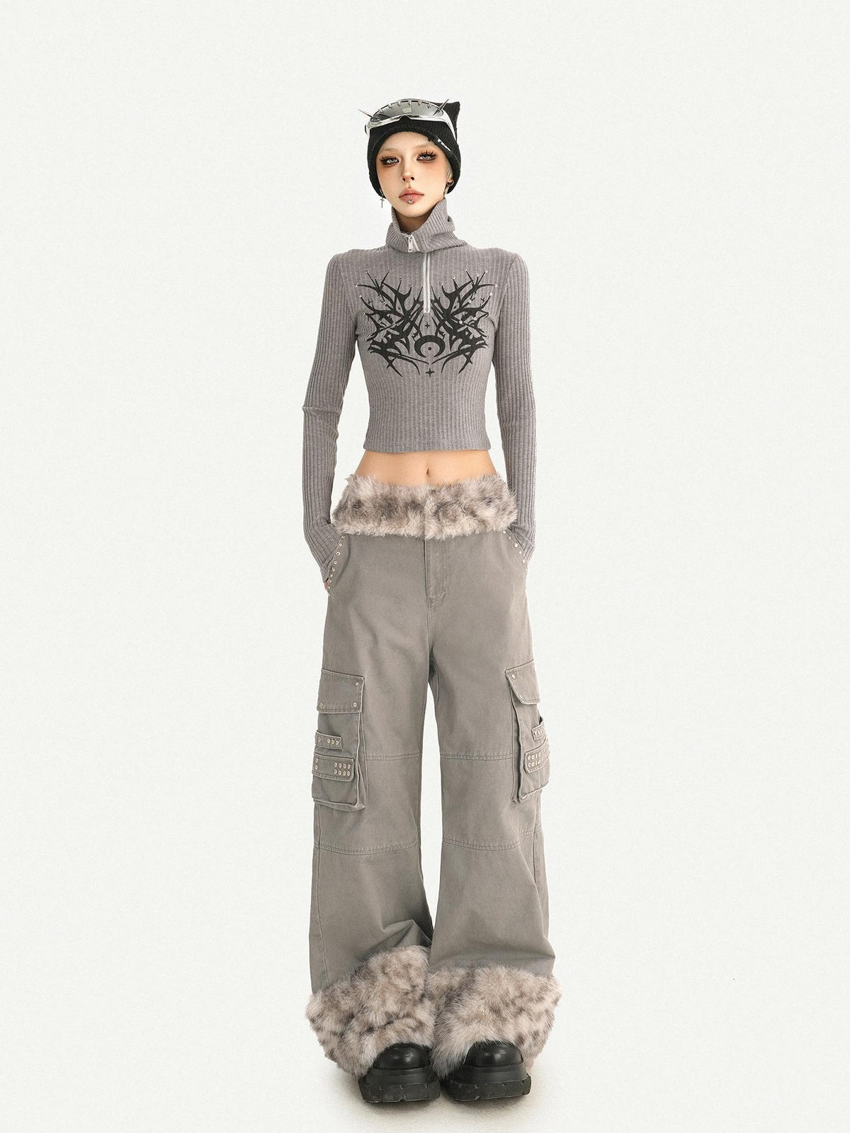 Nico Molly Plush Zippered Stand Collar Cropped Sleeveless Vest Women&
