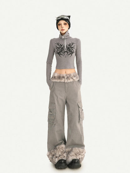 Nico Molly Plush Zippered Stand Collar Cropped Sleeveless Vest Women&