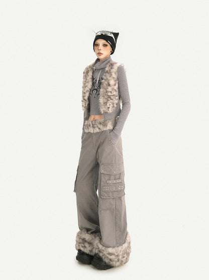 Nico Molly Plush Zippered Stand Collar Cropped Sleeveless Vest Women&