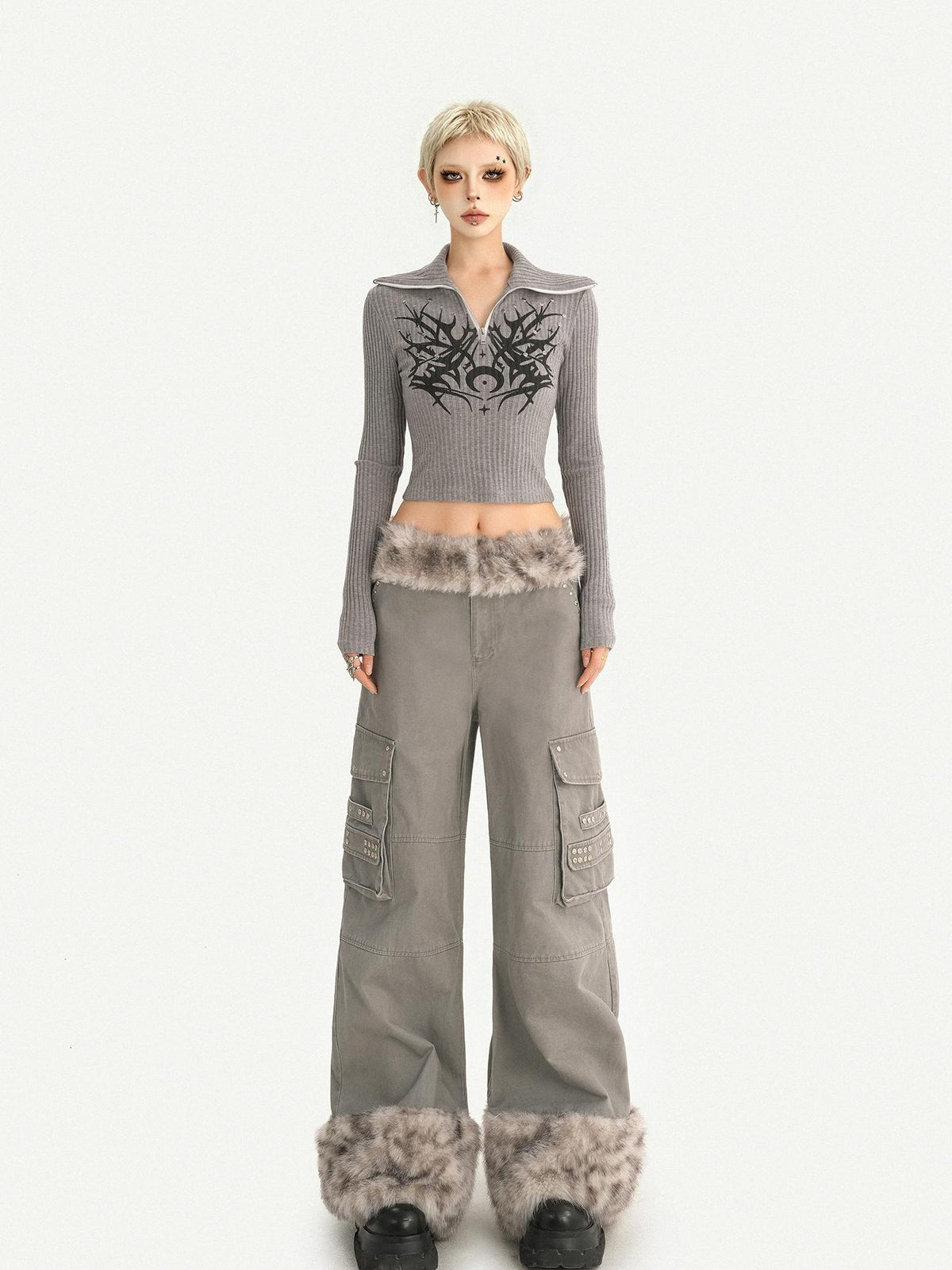 Nico Molly Plush Zippered Stand Collar Cropped Sleeveless Vest Women&