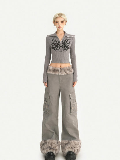 Nico Molly Plush Zippered Stand Collar Cropped Sleeveless Vest Women&