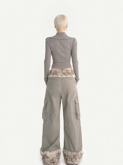 Nico Molly Plush Zippered Stand Collar Cropped Sleeveless Vest Women&