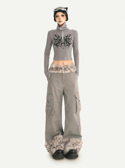 Nico Molly Plush Zippered Stand Collar Cropped Sleeveless Vest Women&