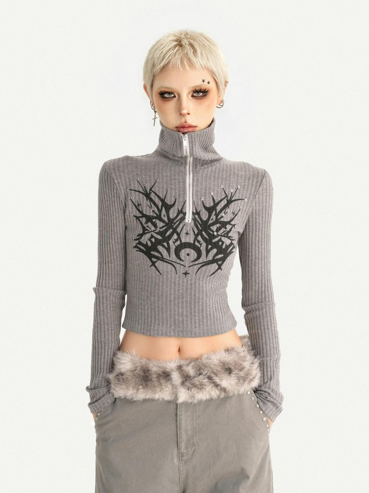Nico Molly Plush Zippered Stand Collar Cropped Sleeveless Vest Women&