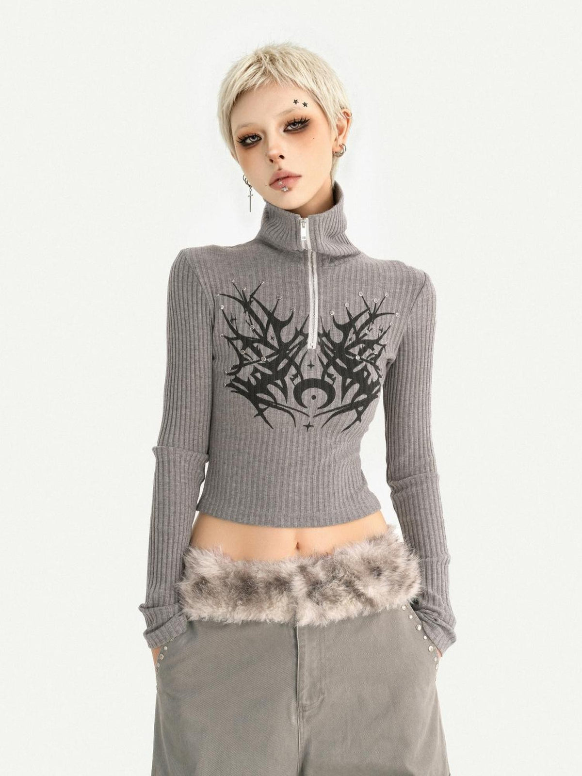 Nico Molly Plush Zippered Stand Collar Cropped Sleeveless Vest Women&