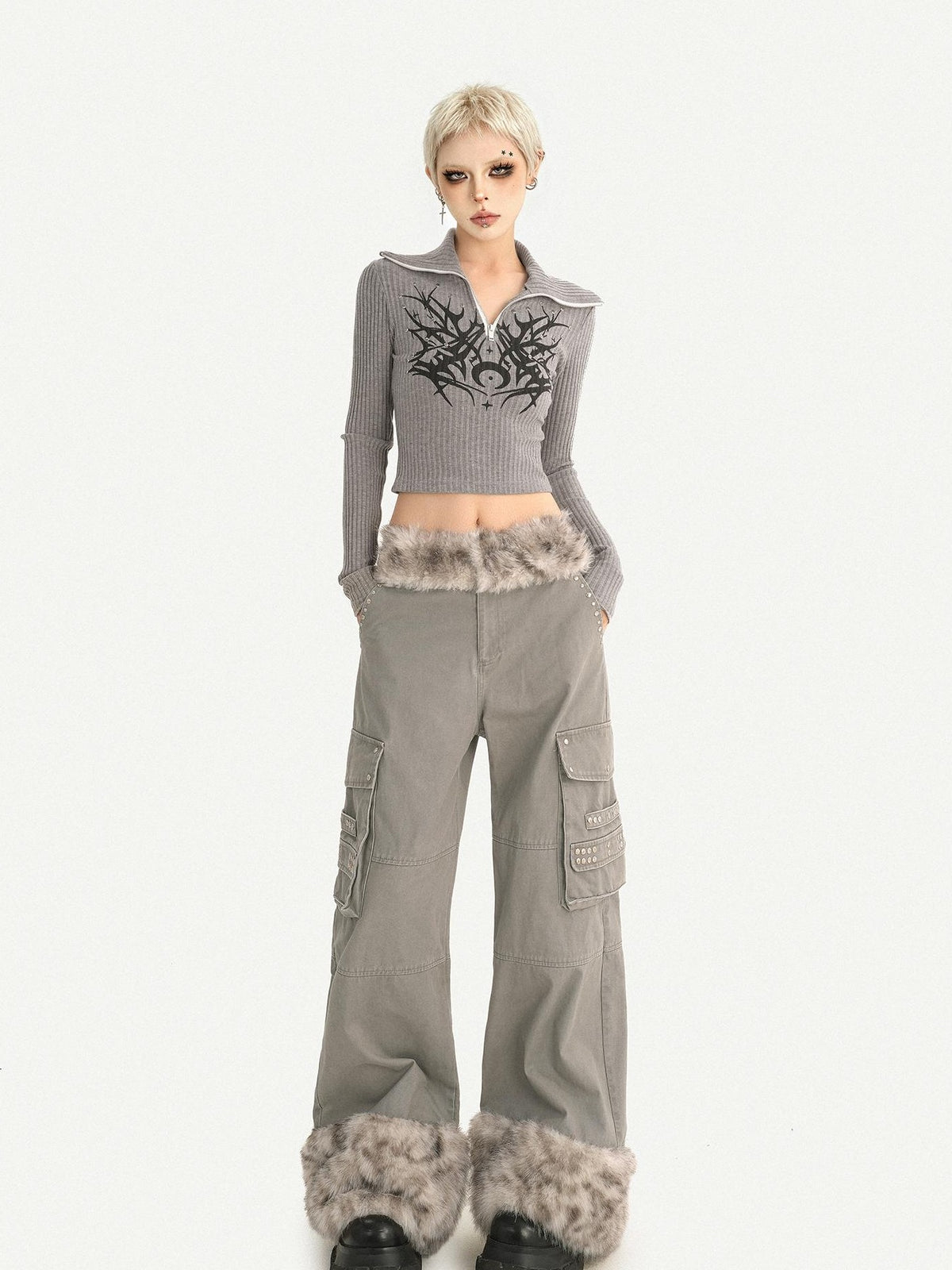 Nico Molly Plush Zippered Stand Collar Cropped Sleeveless Vest Women&
