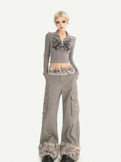 Nico Molly Plush Zippered Stand Collar Cropped Sleeveless Vest Women&