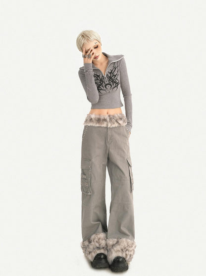 Nico Molly Plush Zippered Stand Collar Cropped Sleeveless Vest Women&