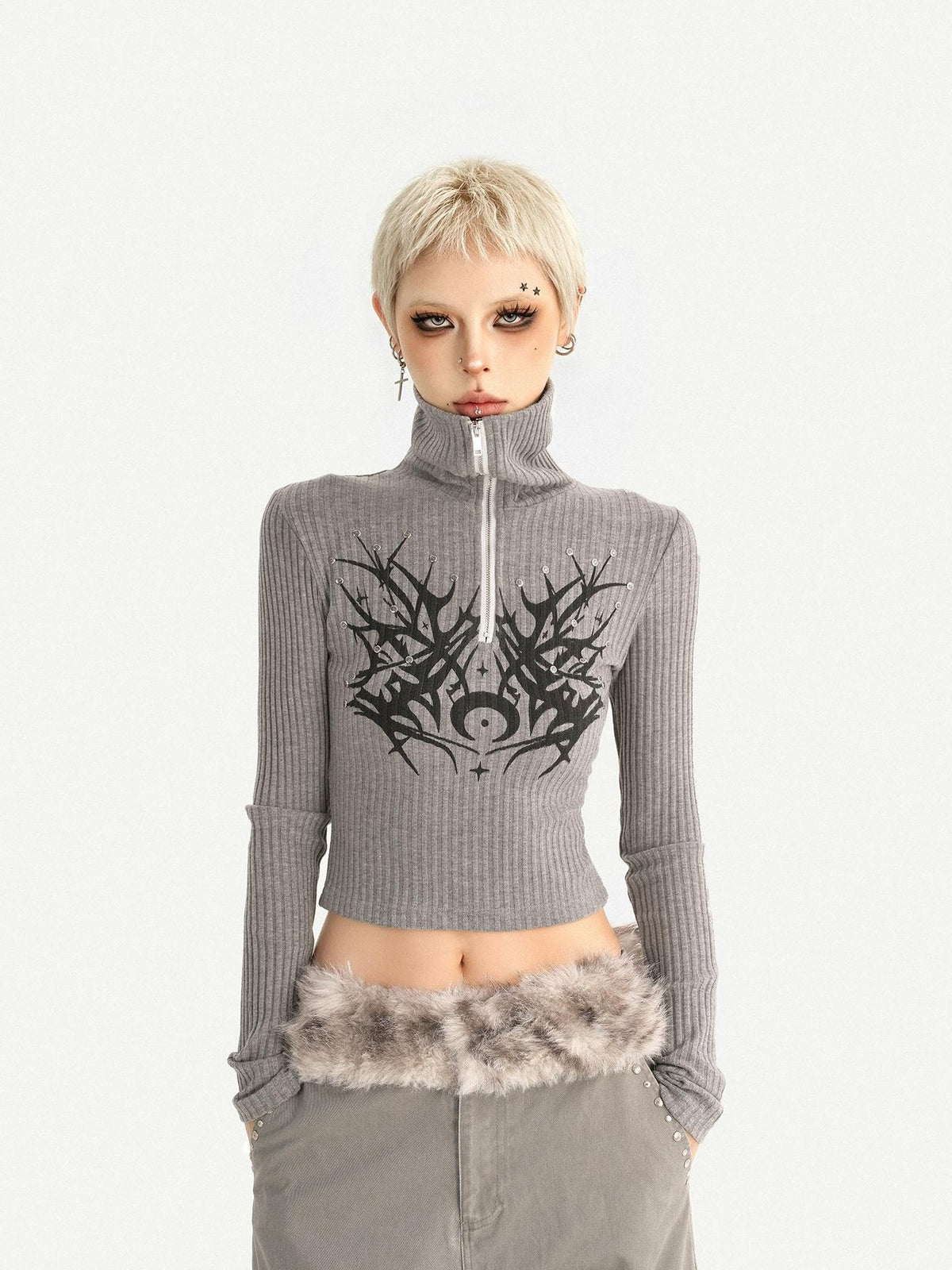 Nico Molly Plush Zippered Stand Collar Cropped Sleeveless Vest Women&