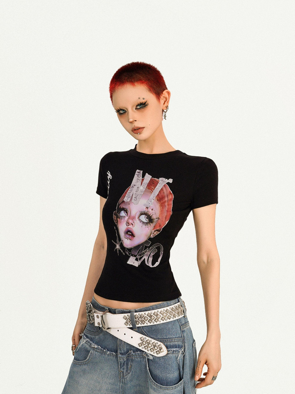 Nico Molly Portrait Print Round Neck Set In Shoulder Women&