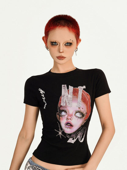 Nico Molly Portrait Print Round Neck Set In Shoulder Women&