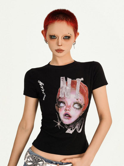 Nico Molly Portrait Print Round Neck Set In Shoulder Women&