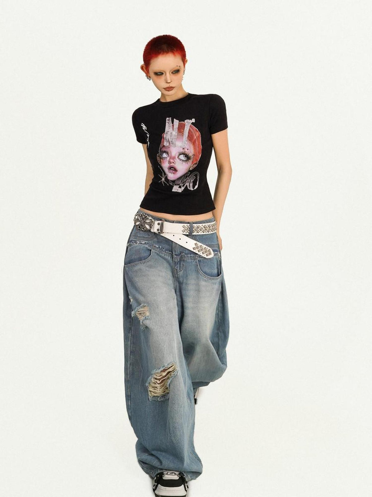Nico Molly Portrait Print Round Neck Set In Shoulder Women&