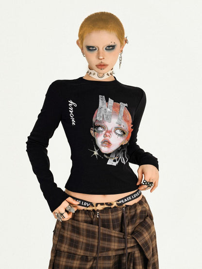Nico Molly Portrait Print Round Neck Set In Shoulder Women&