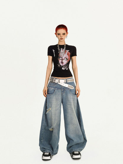 Nico Molly Portrait Print Round Neck Set In Shoulder Women&