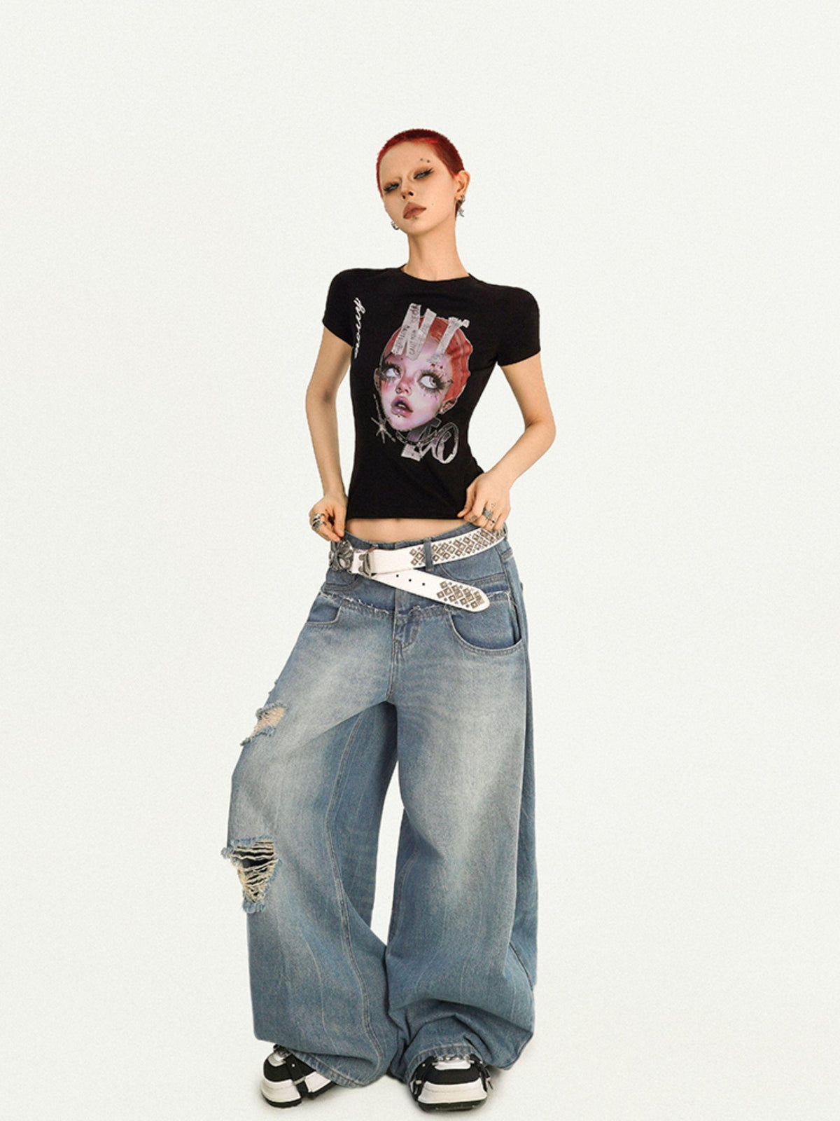 Nico Molly Portrait Print Round Neck Set In Shoulder Women&