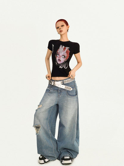 Nico Molly Portrait Print Round Neck Set In Shoulder Women&