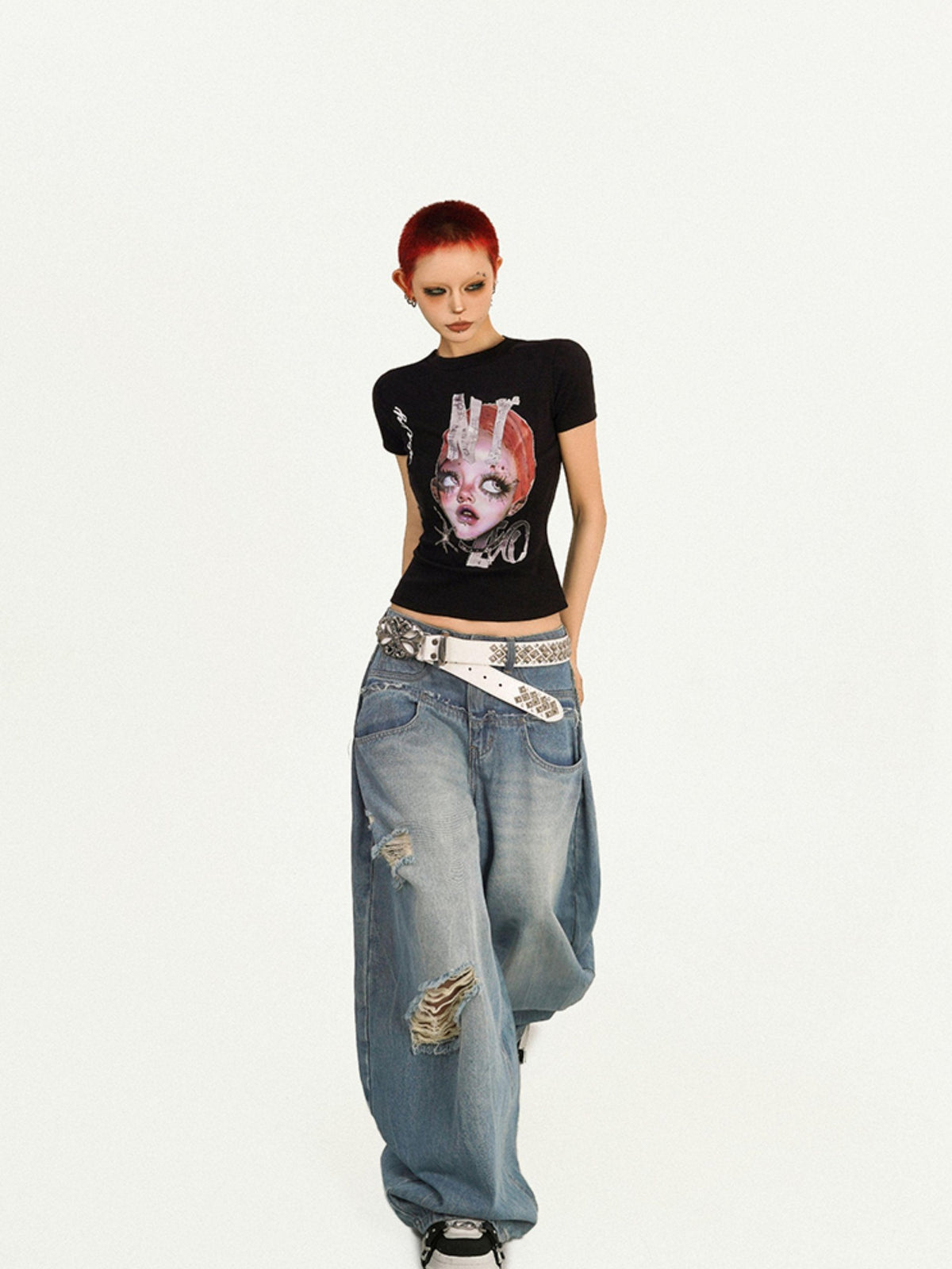 Nico Molly Portrait Print Round Neck Set In Shoulder Women&