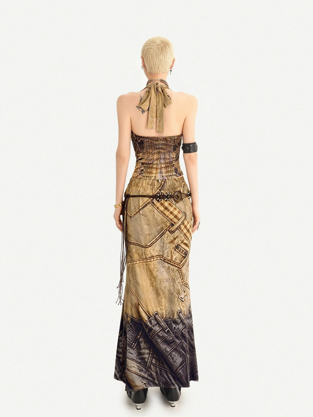 Nico Molly Post Apocalyptic Patchwork Lace Halter V-neck Women&