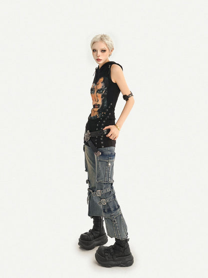 Nico Molly Printed Studded Hooded Sleeveless Women&
