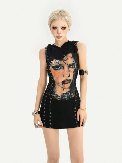 Nico Molly Printed Studded Hooded Sleeveless Women&