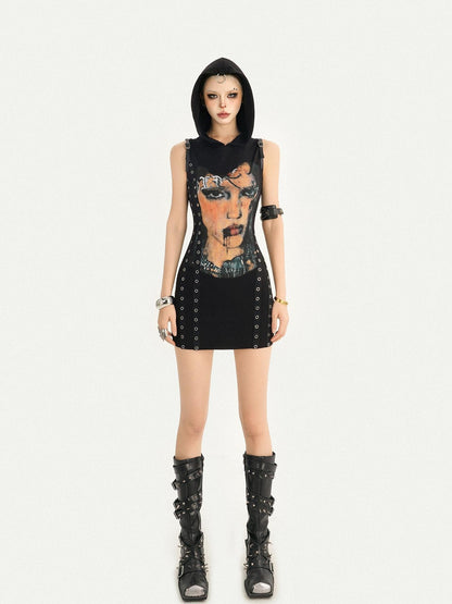 Nico Molly Printed Studded Hooded Sleeveless Women&