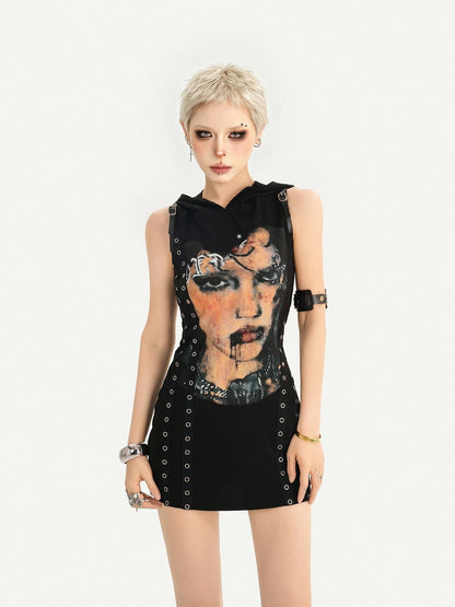Nico Molly Printed Studded Hooded Sleeveless Women&