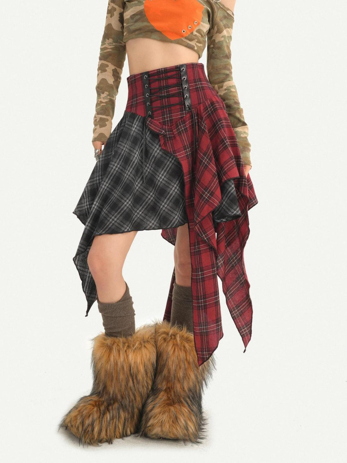 Nico Molly Punk Moto Asymmetric High Waist Lace Up A Line Women&